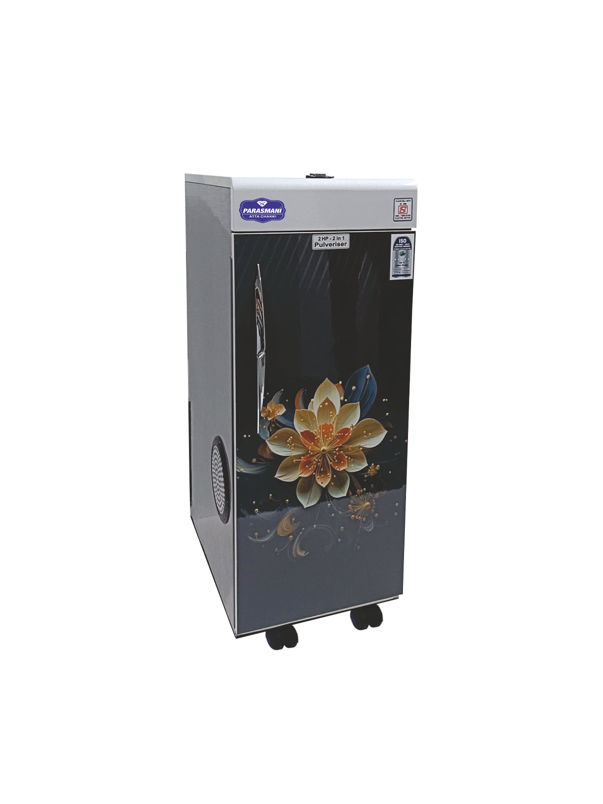 2HP Black in White Full Parasmani Atta Chakki With Heavy Wooden Body Stainless Steel Hopper