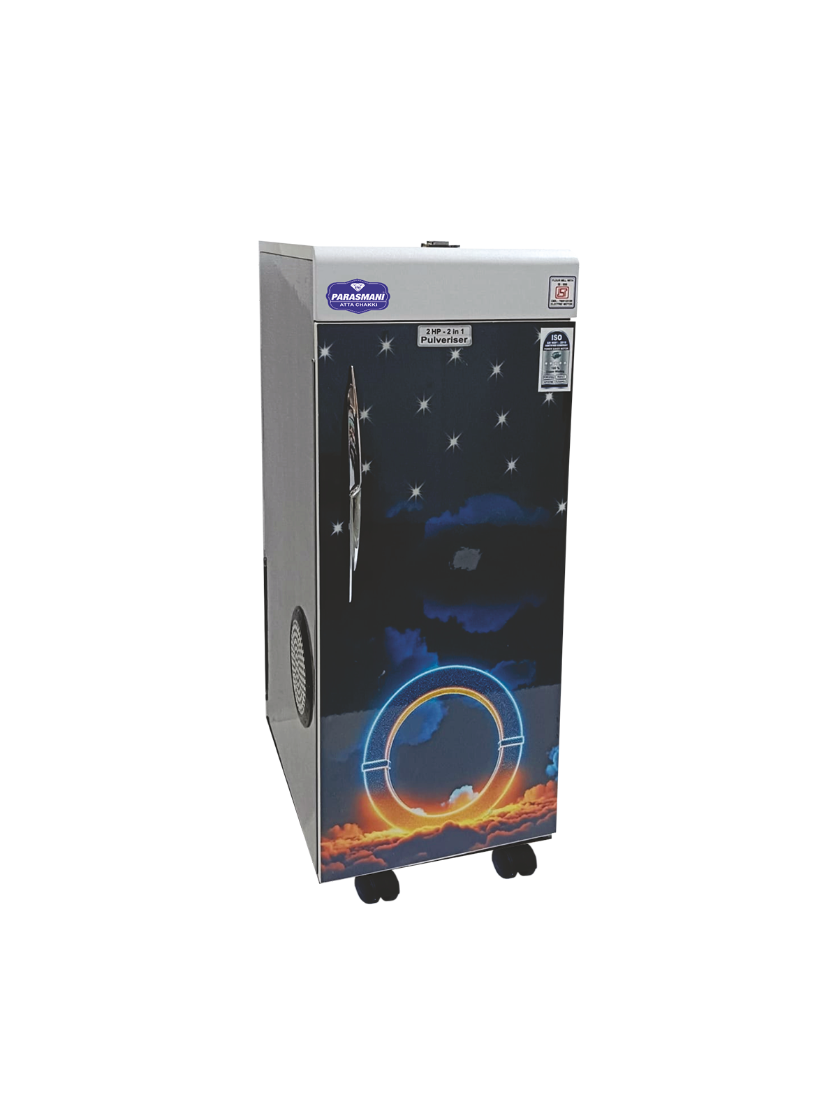 2HP Bleu in Round Parasmani Atta Chakki With Heavy Wooden Body Stainless Steel Hopper